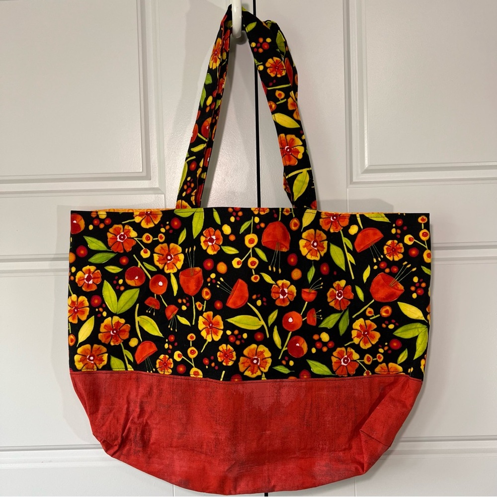 Floral Tote Bag Colorful Flowers‎ Reusable Shopping Bag Travel Carry On Handbag